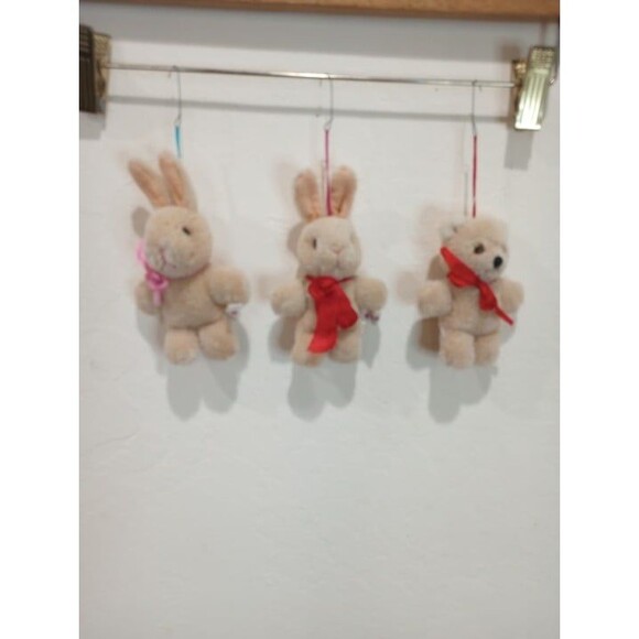 Vintage 60's Mohair Rabbit Bear Ornaments - Set of 3 - Picture 1 of 4